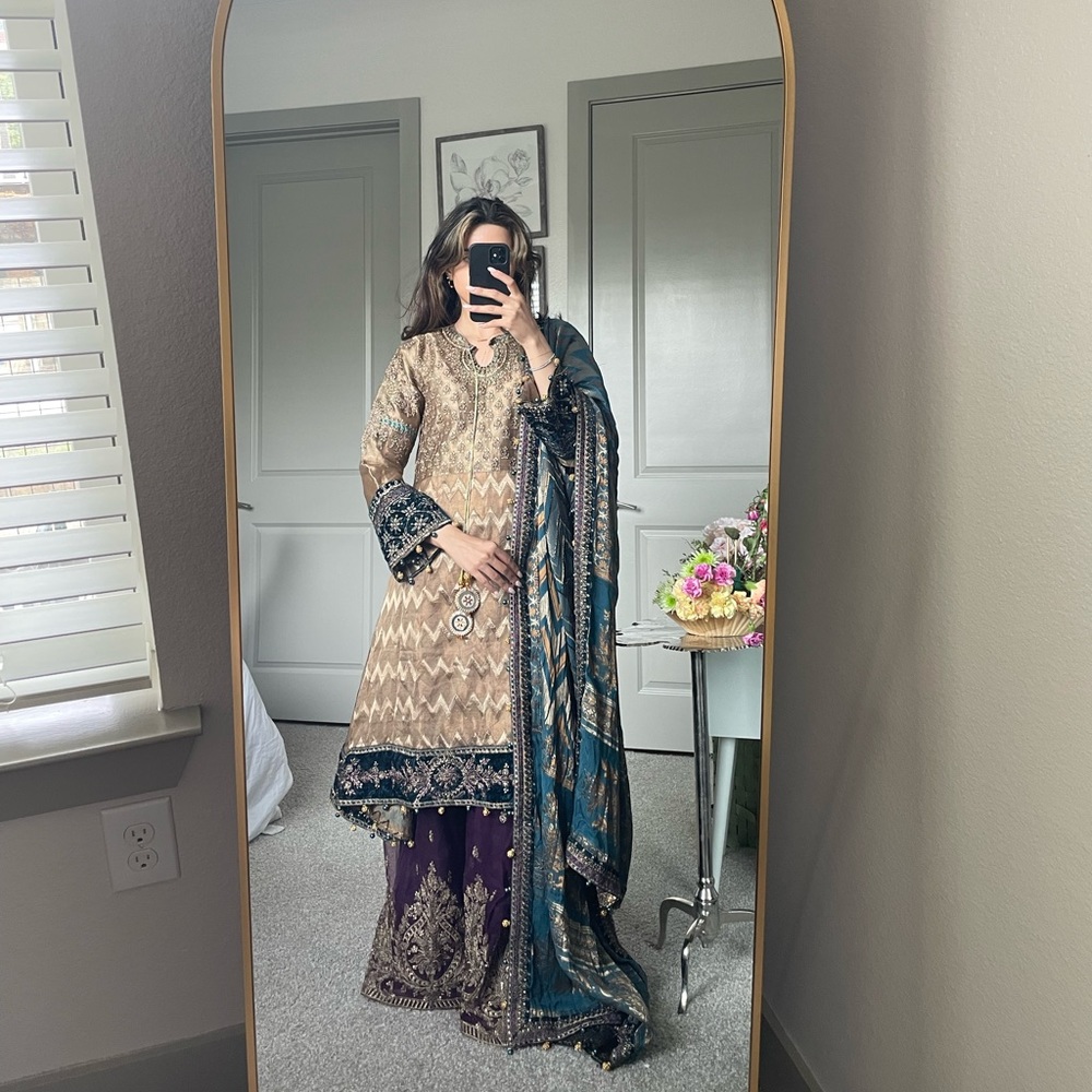 Maria B Sharara Outfit Brown & Velvet